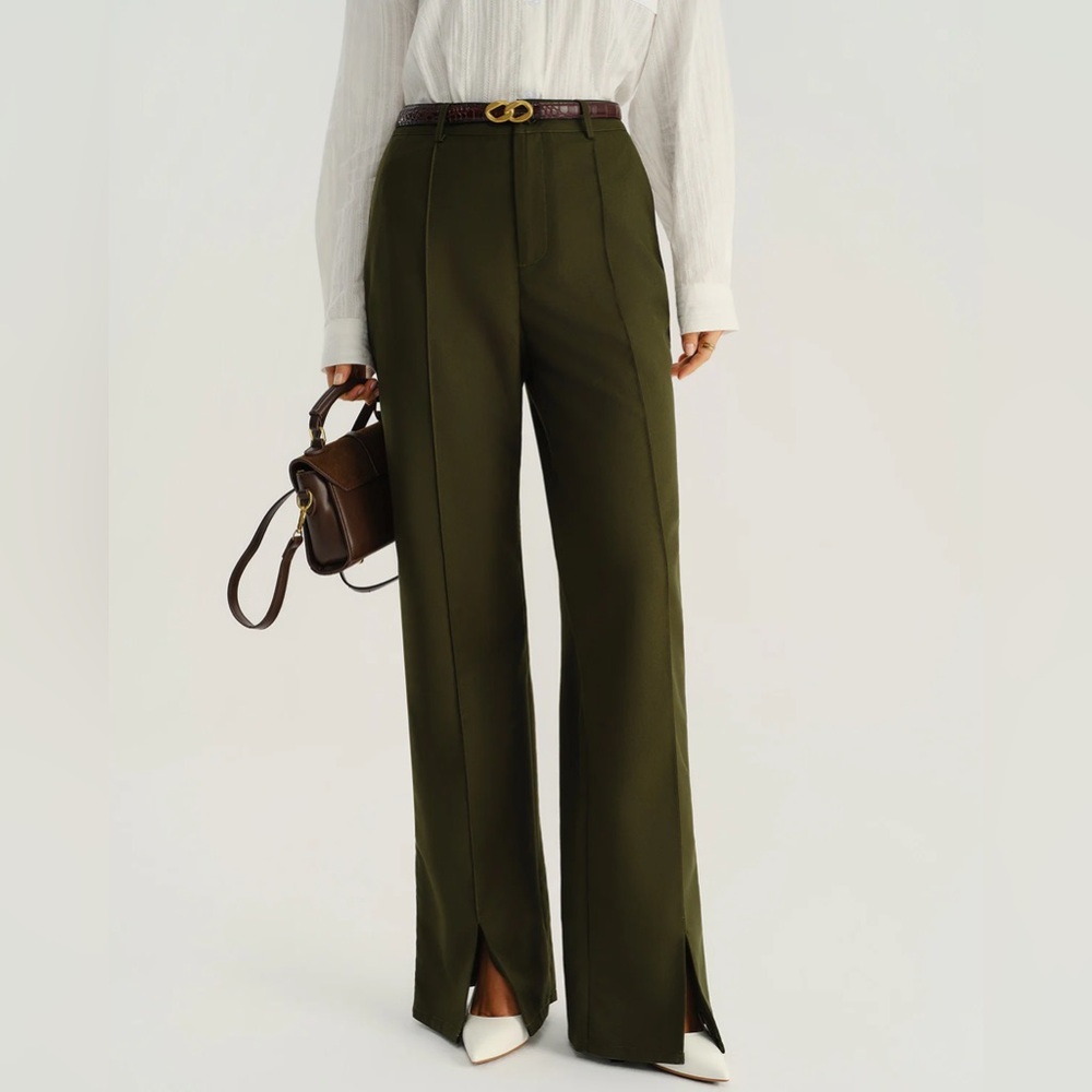 Green Natural Waisted Pocket Straight Pants